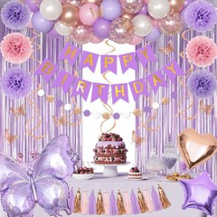 Purple Pink Birthday Party Decorations, Butterfly Confetti Rose Gold Lavender…