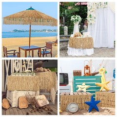 Tatuo 2 Pack Natural Raffia Table Skirt Luau Hawaiian Skirt Table Grass Beach