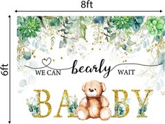 Bear Gender Reveal Backdrop «We can Bearly Wait» Baby Shower Decoration 8×6 ft