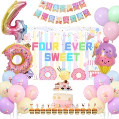 Four Ever Sweet Ice Cream Birthday Party Decorations for Girl, 4 Year Old Gir…