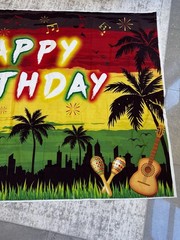 Reggae Happy Birthday Backdrop 8x6FT Jamaican Rastafari Palm Tree Reggae Party.