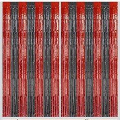 Foil Fringe Backdrop Party Streamers NEW -Black & Red -2 Pack -( 2ft X 8.2ft )