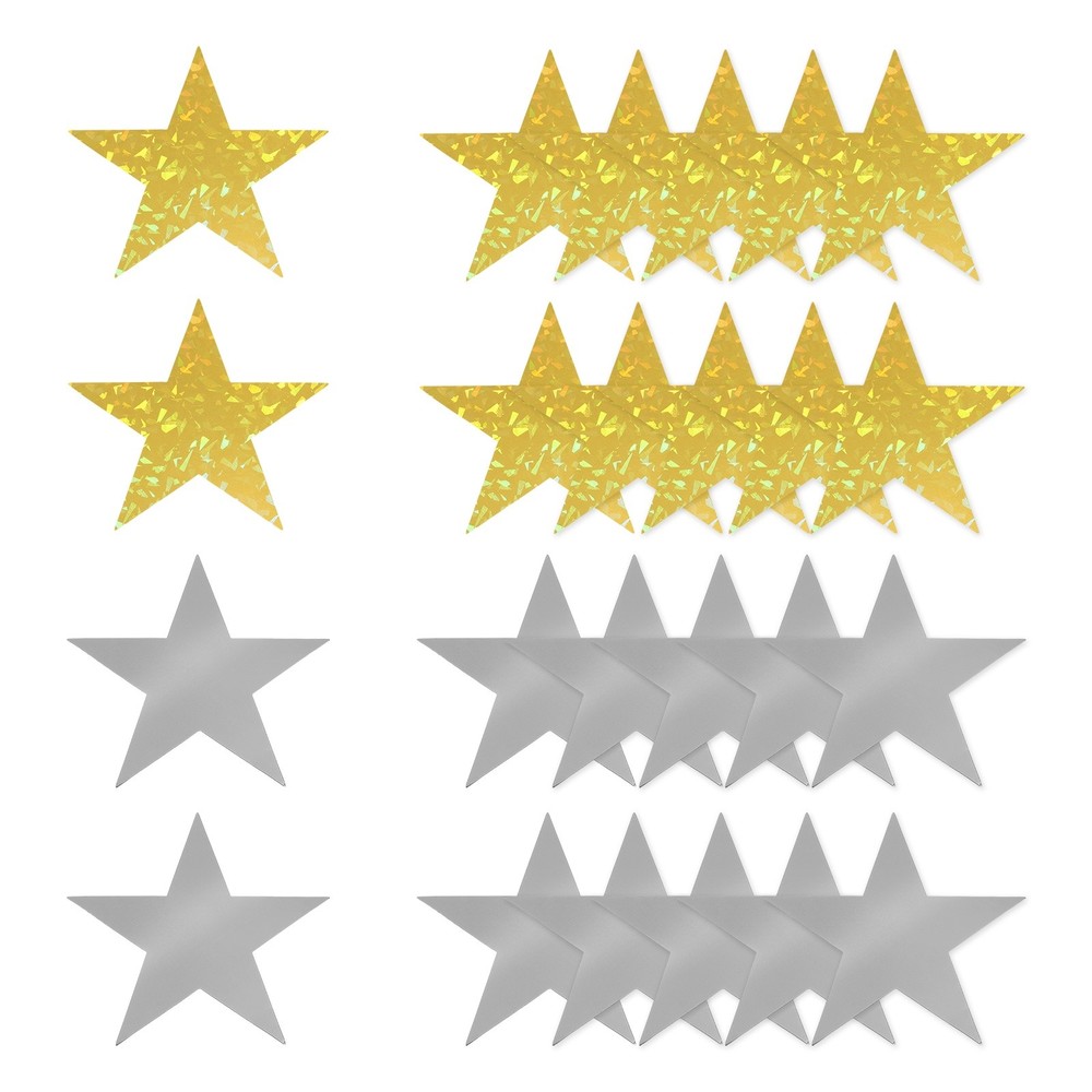 24 Pcs Stars Cutouts, 6 Inch Double Printed Paper Stars, Silver/Laser Gold