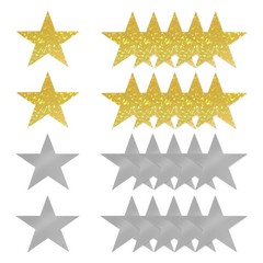 24 Pcs Stars Cutouts, 6 Inch Double Printed Paper Stars, Silver/Laser Gold