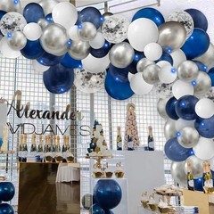 124pcs Blue Silver White Balloons Garland Arch Kit 5/10/12/18 Inch Royal Navy…