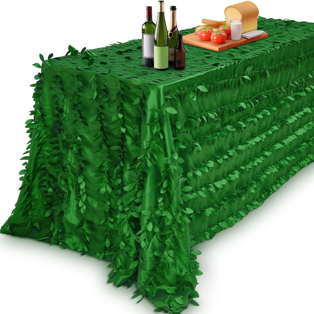 Preboun Green Taffeta Leaf Petal 3D Tablecloth 90×132 Inch Rectangle Event