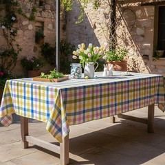 LOSIVISHE Easter Waterproof Polyester Tablecloth, Pastel Checkered Fabric Table