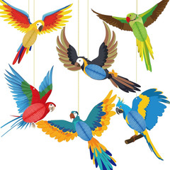 6 Pieces Tropical Birds Honeycomb Paper Cutouts Hanging Parrot Hawaiian Luau Tro