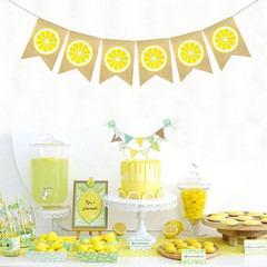 Burlap Lemon Banner Garland Lemon Themed Hanging Bunting Party Decor, Lemonade S