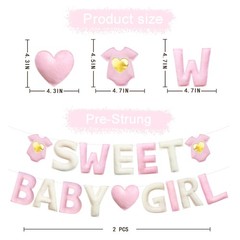 Pink Baby Shower Decorations Pre-Strung Handmade Felt Sweet Baby Girl Sign Ba…