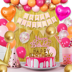 Pink Orange Party Decorations,Birthday Decorations with Hot Pink Orange Gold Bal
