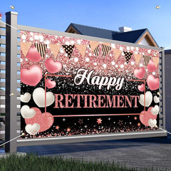 Happy Retirement Party Backdrop Banner Decorations Rose Gold Large Background fo