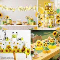 297pcs Sunflower Birthday Decorations-Serves 25, All-in-one Sunflower Party Deco