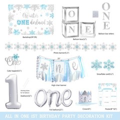 Winter Onederland Birthday Standard Banner Size, Light Blue, White, Silver