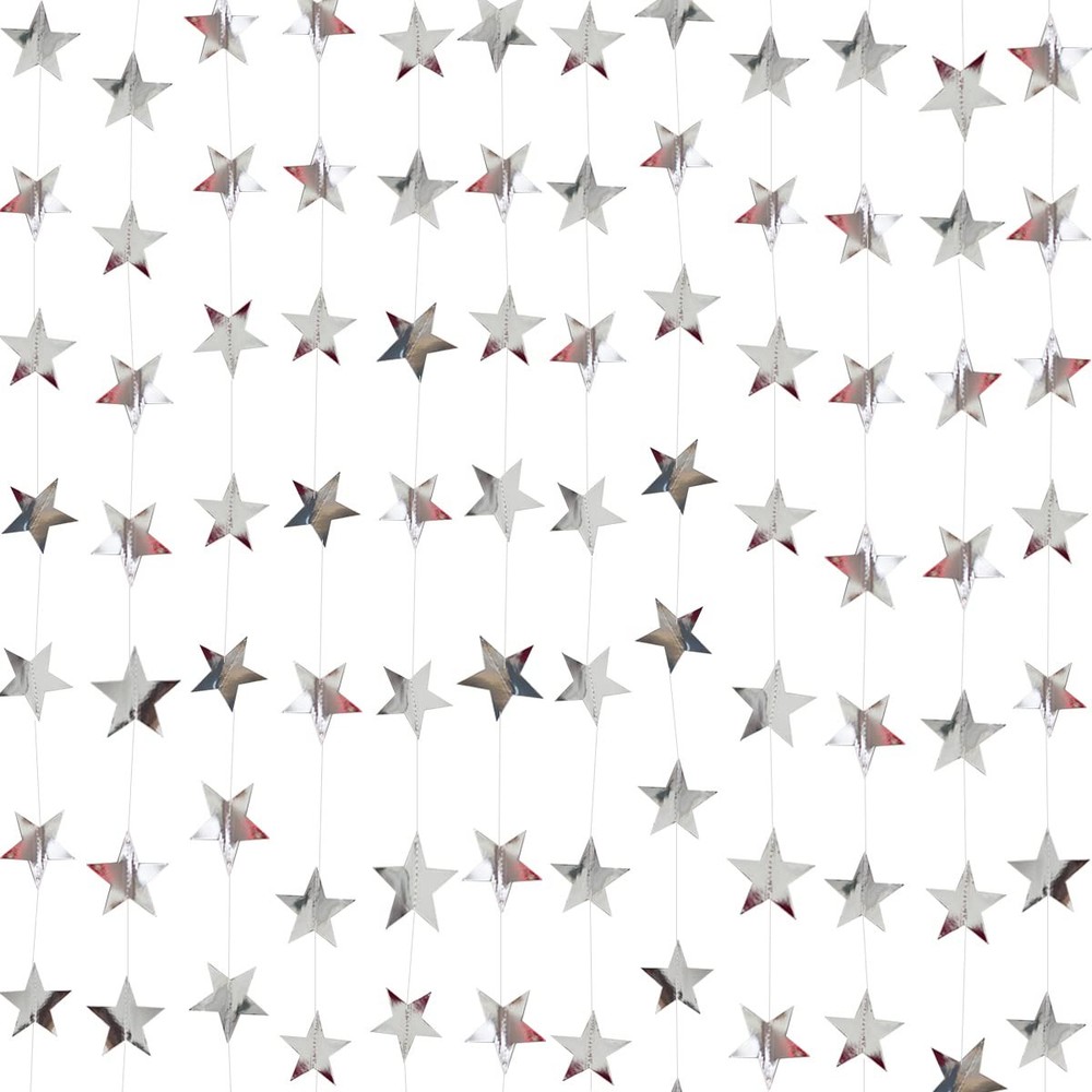 Silver Star Garland Banner Decorations – 156 Feet Bright Silver Garland Hangi…