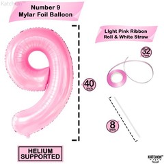 , Giant Light Pink Number 9 Balloon – 40 Inch | Foil 9 Balloon for 9th Decora…