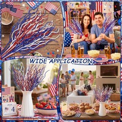 Versatile 16-Pack Red, White & Blue Glitter Sticks for 4th of July Celebrations