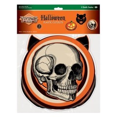 Beistle Halloween Vintage Style Plastic Cutouts Skull Black Cat Pumpkin