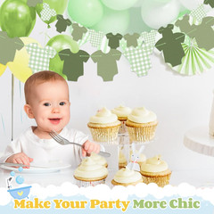 Green Bodysuit Party Decorations, Green Gingham Birthday Banners, Baby Shower Pa