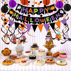Happy Halloween Banner Paper Triangle Flag Bunting Circle Confetti Dots Hanging