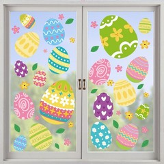 Happy Easter Egg Window Clings 6 Sheets, Green Pink Large Size, Multicolor