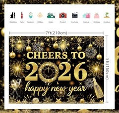 2026 New Year Backdrop Black Gold Party Decor – NYE Photography Background 7x5FT