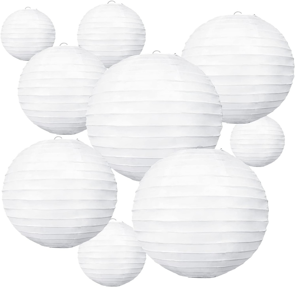 10Pcs White Paper Lanterns Decorative Chinese/Japanese Hanging Round
