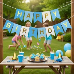 Blue Happy Birthday Banner,Navy Blue and Gold Partyecorations Sigh for D