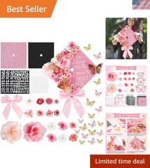 55 Pcs Pink DIY Graduation Cap Decorations Faux Assorted Flowers Pink Bows 3D…