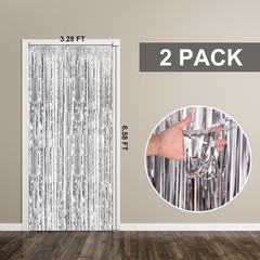 Stunning 2 Piece Silver Foil Fringe Curtains for Birthday & Holiday Celebrations