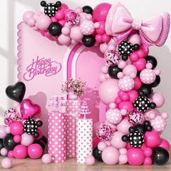 123pcs Pink and Black Balloon Arch Garland Kit with Hot Pink Light Pink Black…