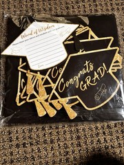 Congrats Grad Graduation Party Decor Set Mortarboard Card box Black/Gold