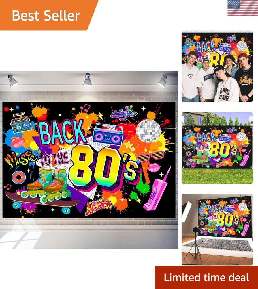 Fade-Resistant 80s Retro Background – 7×5 ft for Photography & Celebrations