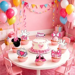 Minnie Mouse Birthday Party Decor Kit. Cake Topper, Centerpieces, Tablecloths
