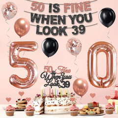 50Th Birthday Decorations for Women, Pre-Strung 50 Is Fine When You Look 39 Bann