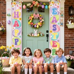 71 x 12 Inches Lighted Happy Easter Door Banner Decorations, Colorful Polka D…