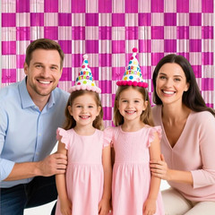 Birthday Party Streamers Decorations Pink White Checkered Foil Fringe Decor
