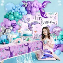 Mermaid Birthday Party Decorations – 105pcs Purple Mermaid Birthday Decoratio…