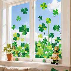 6 Sheets St. Patrick’ s Day Window Clings Window Decal Green Shamrock Clover Reu