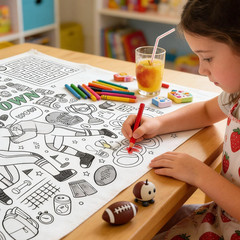 Coloring Tablecloth 31 X 72 Inch, Touchdown Theme Paper Coloring Poster Sports P