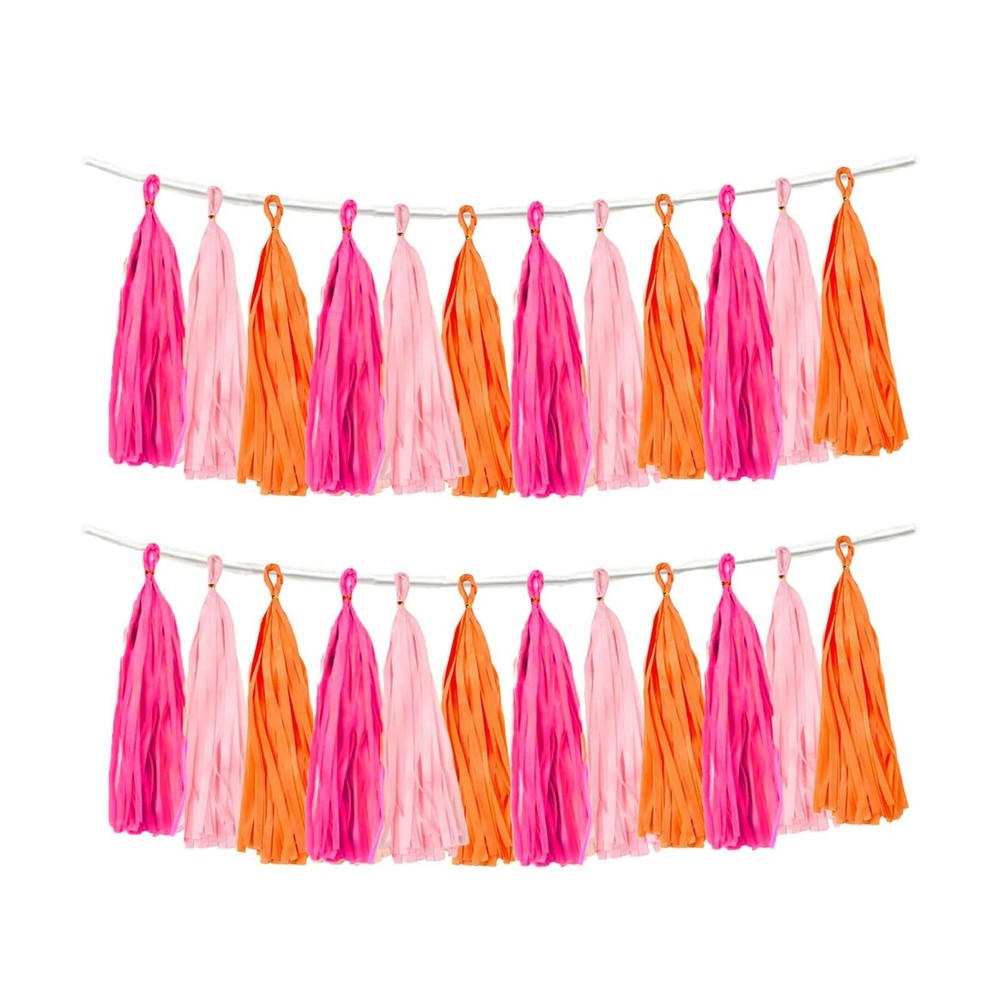 Rose red Pink and Orange Tassel Garland Banner Paper