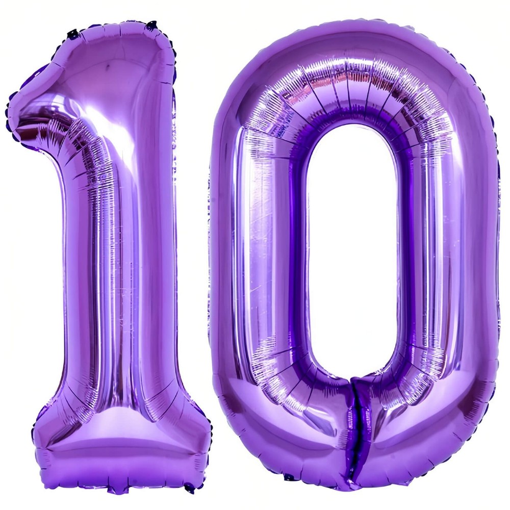 Number 10 Purple Balloons 40 Inch Giant Purple 10 Number Foil Helium Balloons…