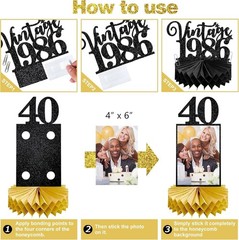 8Pcs 40th Birthday Decorations Honeycomb Centerpieces for Women Men, Black Go…