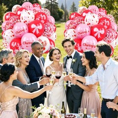 Cherry Balloons,Red Pink Balloons Bow Print Helium Balloon for Bridal Shower …