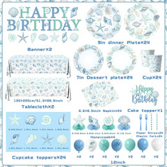 190Pcs Seashell Beach Birthday Party Decorations Set Ocean Theme Supplies