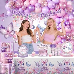 256pcs Butterfly Birthday Decorations,All-in-1 Butterfly Theme Birthday Decor