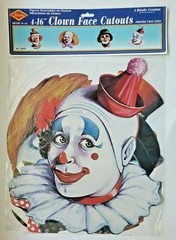 1985 Beistle Clown Face Cutouts 4-16″ Set Of Four New In Packaging