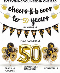 50Th Birthday Decorations for Men, 3 Pre Strung Cheers to 50 Years Banner with G