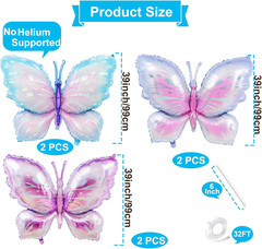 6 Pieces 39 Inches Butterfly Balloons – Large Gradient Butterflies Foil Mylar…