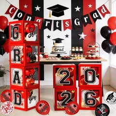 Graduation Decorations Class of 2026, Red and Black Graduation Decorations,
